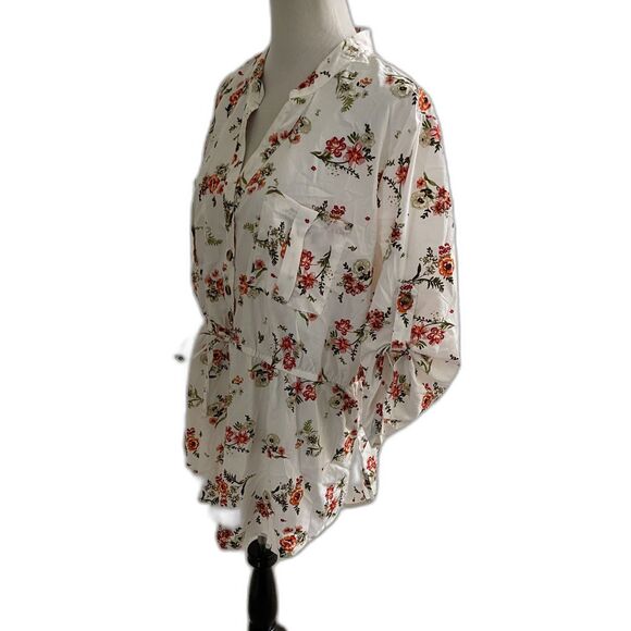 MPH Collection Floral Rose Petite Flower Tie Waist Top Blouse Shirt Size 2X - Picture 2 of 9